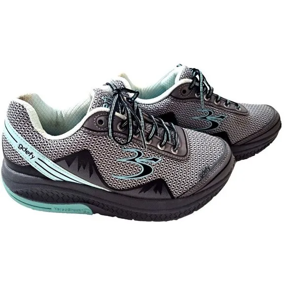 GDefy Women's 8 Mighty Walk Gray &amp; Aqua Low Cut Lace Up Sneakers