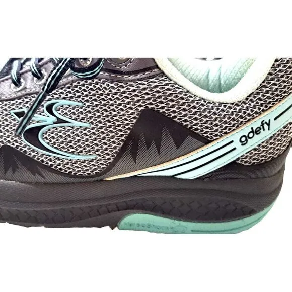 GDefy Women's 8 Mighty Walk Gray &amp; Aqua Low Cut Lace Up Sneakers