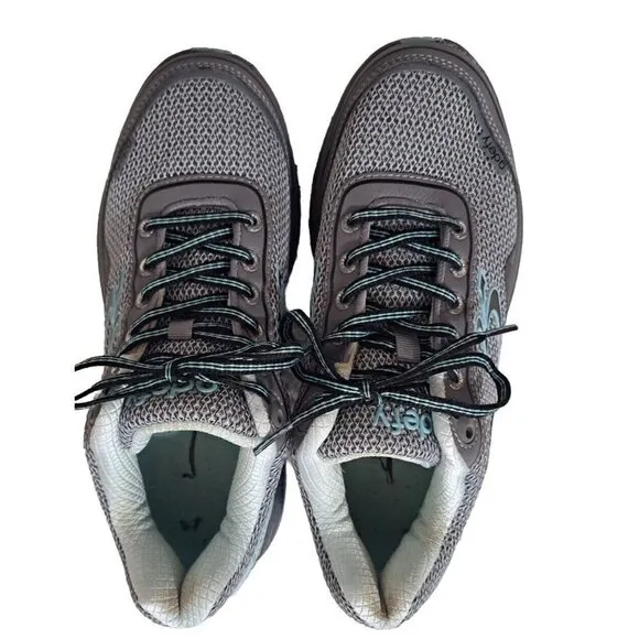 GDefy Women's 8 Mighty Walk Gray &amp; Aqua Low Cut Lace Up Sneakers
