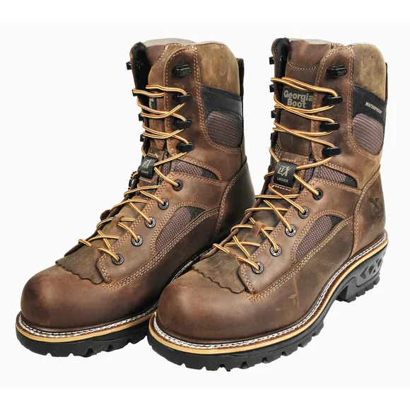 Georgia Boot LTX Men's Size 10.5W Brown Logger Waterproof 9&quot; Work Boots GB00616