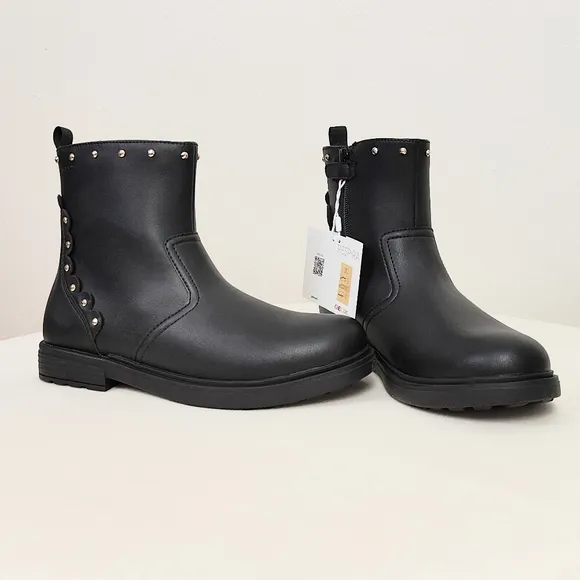 Geox J Eclair G. Ankle Boots Size 5.5 Girl's Black Studded Boots Booties Zip Up