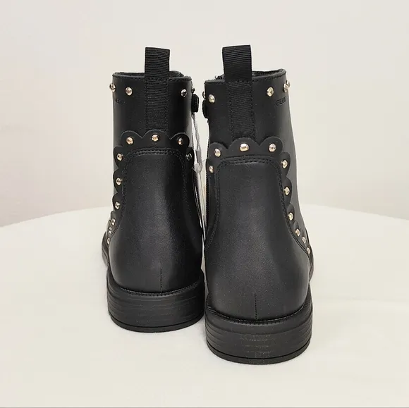 Geox J Eclair G. Ankle Boots Size 5.5 Girl's Black Studded Boots Booties Zip Up