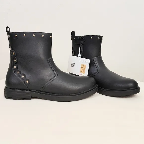 Geox J Eclair G. Ankle Boots Size 5.5 Girl's Black Studded Boots Booties Zip Up