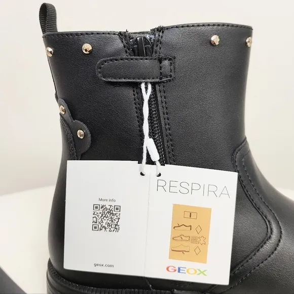 Geox J Eclair G. Ankle Boots Size 5.5 Girl's Black Studded Boots Booties Zip Up