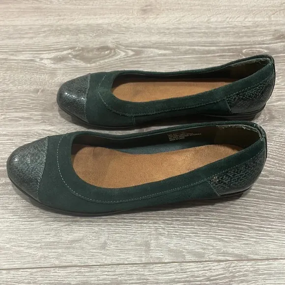 G.H. BASS &amp; CO Cara Green Leather Suede Reptile Ballet Flat 8.5