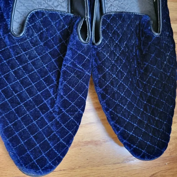 Giorgio Brutini Chatwal Navy Blue Diamond Stitched Velvet Slip On Loafers 11.5
