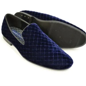 Giorgio Brutini Chatwal Navy Blue Diamond Stitched Velvet Slip On Loafers 11.5