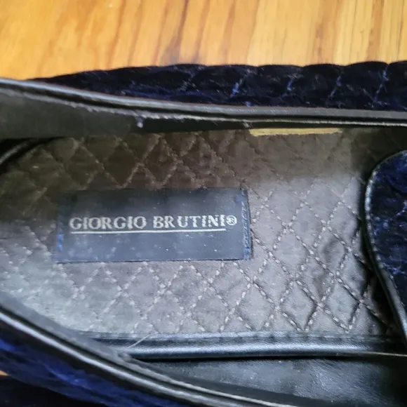 Giorgio Brutini Chatwal Navy Blue Diamond Stitched Velvet Slip On Loafers 11.5