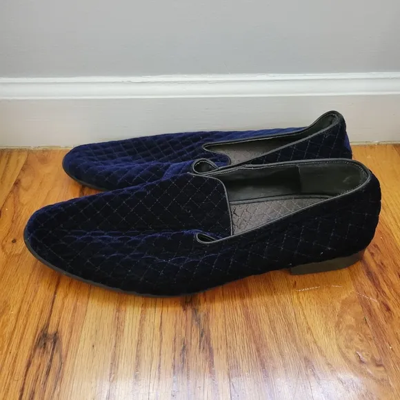 Giorgio Brutini Chatwal Navy Blue Diamond Stitched Velvet Slip On Loafers 11.5