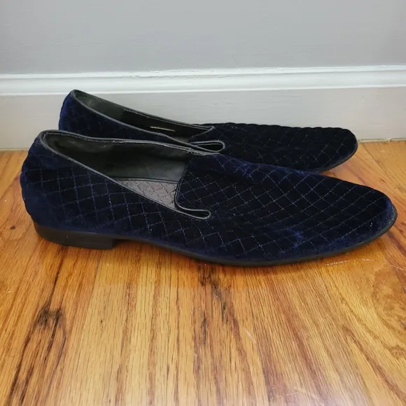Giorgio Brutini Chatwal Navy Blue Diamond Stitched Velvet Slip On Loafers 11.5