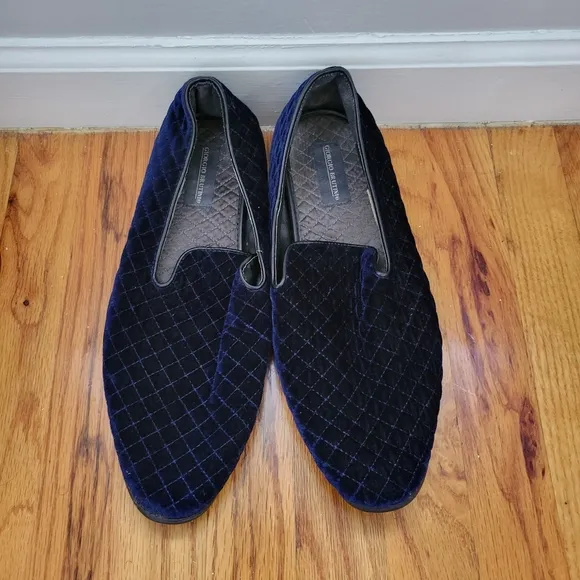 Giorgio Brutini Chatwal Navy Blue Diamond Stitched Velvet Slip On Loafers 11.5
