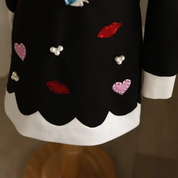 Girls Couture Black White Long Sleeve Dress 3T Biscotti Kate Mack Embellished