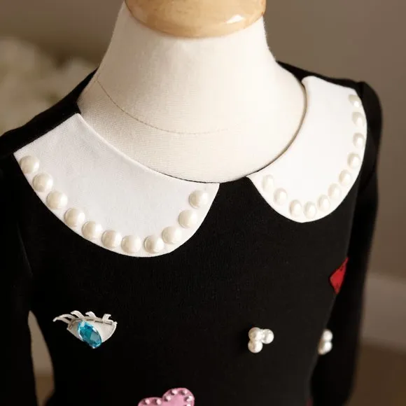Girls Couture Black White Long Sleeve Dress 3T Biscotti Kate Mack Embellished