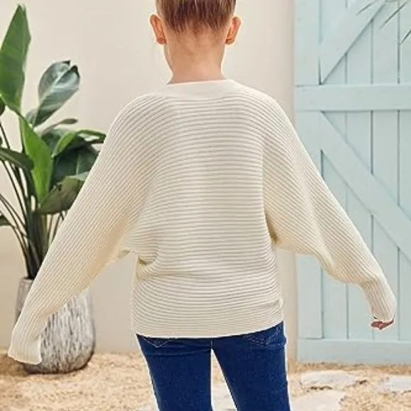 Girl's Oversized Crewneck Fall Sweaters Kids Batwing Long Sleeve Slouchy