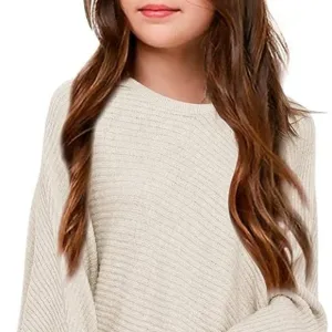 Girl's Oversized Crewneck Fall Sweaters Kids Batwing Long Sleeve Slouchy