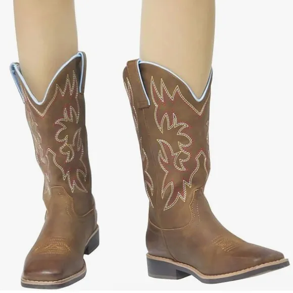 Girl’s Western Cowboy Mid Calf Square Toe Cowgirl Boots