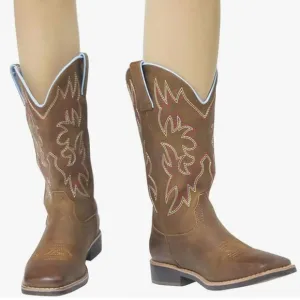 Girl’s Western Cowboy Mid Calf Square Toe Cowgirl Boots