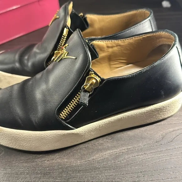 Giuseppe Zanotti Black and Gold Leather Loafers