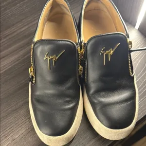 Giuseppe Zanotti Black and Gold Leather Loafers