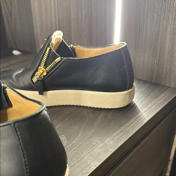 Giuseppe Zanotti Black and Gold Leather Loafers