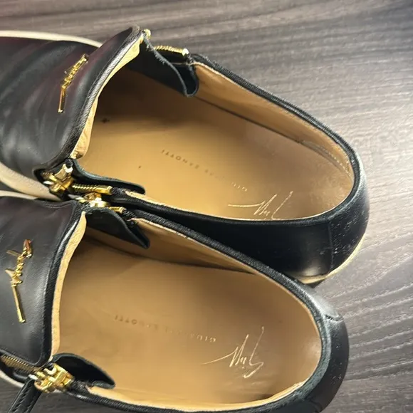 Giuseppe Zanotti Black and Gold Leather Loafers