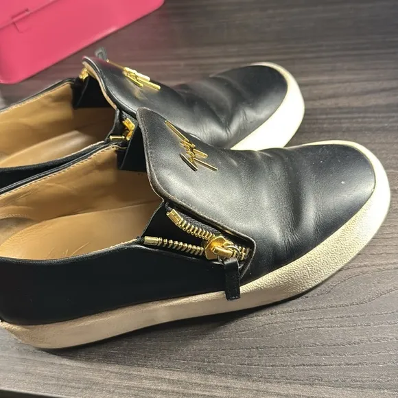 Giuseppe Zanotti Black and Gold Leather Loafers