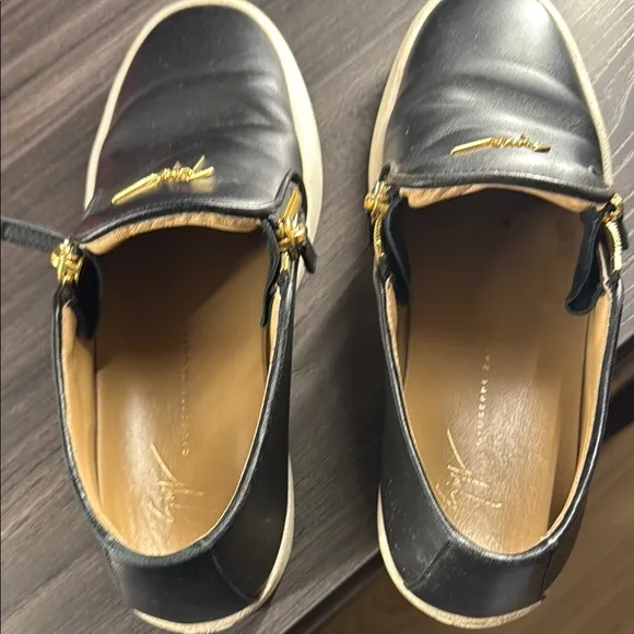 Giuseppe Zanotti Black and Gold Leather Loafers