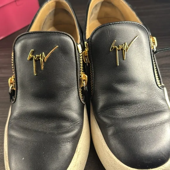 Giuseppe Zanotti Black and Gold Leather Loafers