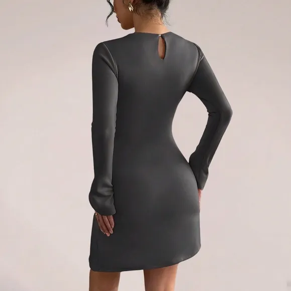 Glamine Women's Fashion Button Decor Split Long Sleeve Dress