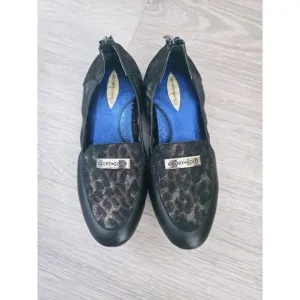 Glory Gold Groove Black Leopard Cheetah Animal Print Fur Hair Flats Loafers 8.5