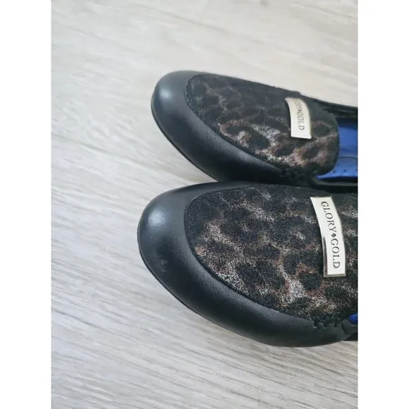 Glory Gold Groove Black Leopard Cheetah Animal Print Fur Hair Flats Loafers 8.5
