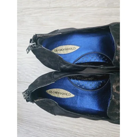 Glory Gold Groove Black Leopard Cheetah Animal Print Fur Hair Flats Loafers 8.5