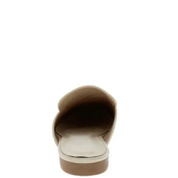 Gold Sparkle Round Toe Slide On Mule Loafer Flat