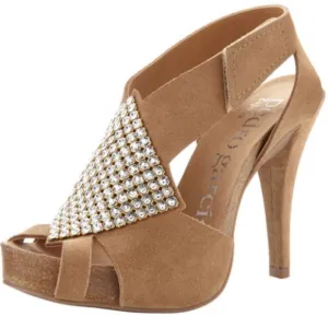 Gorgeous Pedro Garcia Suede Crystal Embellished Slingback Platform Sandals