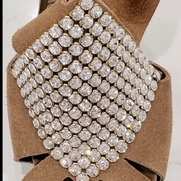 Gorgeous Pedro Garcia Suede Crystal Embellished Slingback Platform Sandals