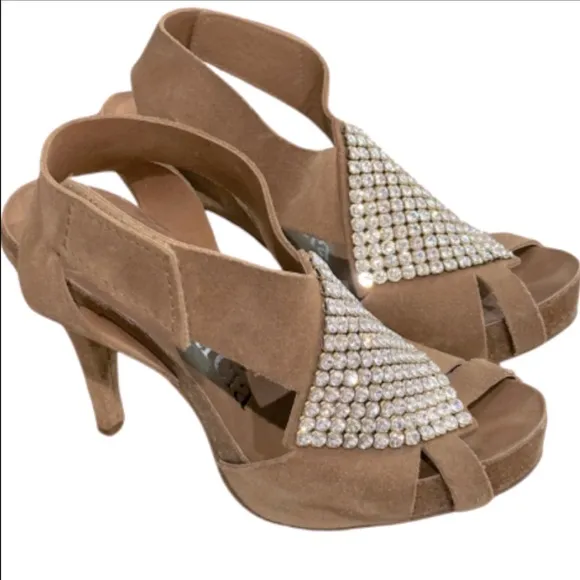 Gorgeous Pedro Garcia Suede Crystal Embellished Slingback Platform Sandals