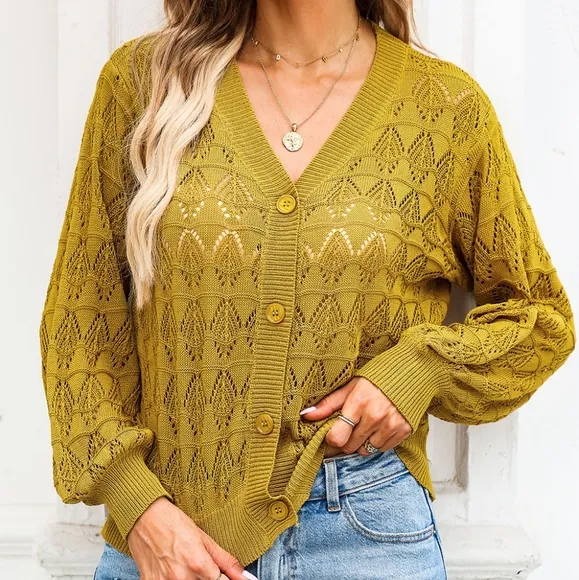 Graceful Charm Knit Cardigan - Chartreuse