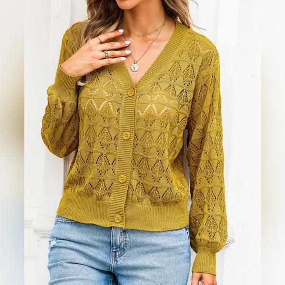 Graceful Charm Knit Cardigan - Chartreuse