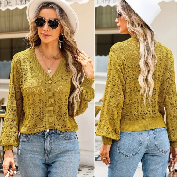 Graceful Charm Knit Cardigan - Chartreuse