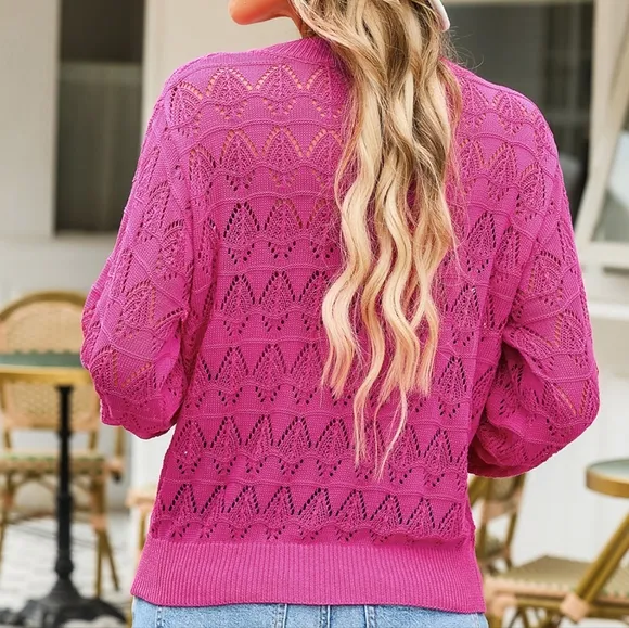 Graceful Charm Knit Cardigan - Pink