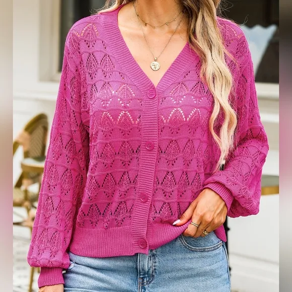 Graceful Charm Knit Cardigan - Pink