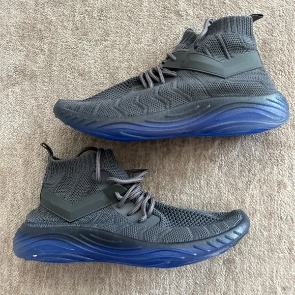 Gray and Blue Knit Sneakers