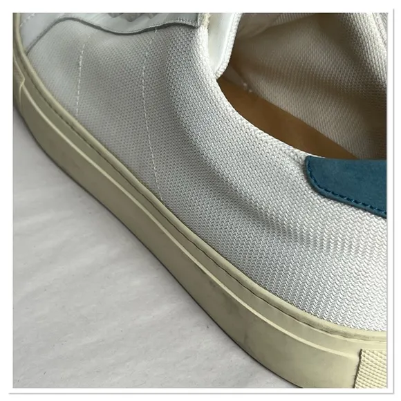 Greats Men’s White and Blue Leather &amp; Knit Trainers Sz US 10.5 EUR 43.5