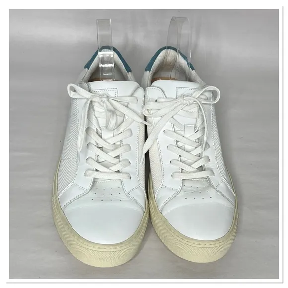 Greats Men’s White and Blue Leather &amp; Knit Trainers Sz US 10.5 EUR 43.5