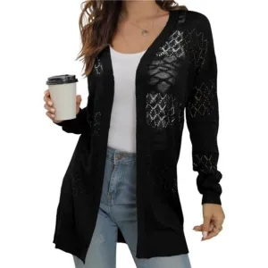 GRECERELLE Women Cardigan Sweaters Lightweight Crochet Long Sleeve Loose Soft
