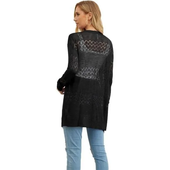 GRECERELLE Women Cardigan Sweaters Lightweight Crochet Long Sleeve Loose Soft