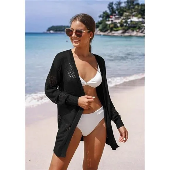 GRECERELLE Women Cardigan Sweaters Lightweight Crochet Long Sleeve Loose Soft