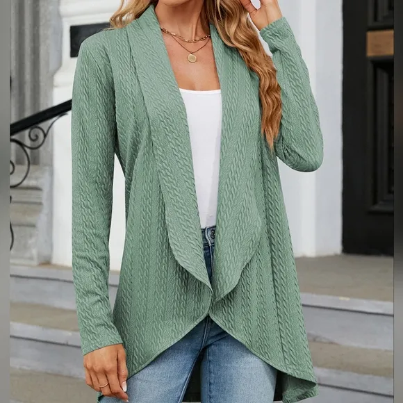 Green Lightweight Open Front Cardigan