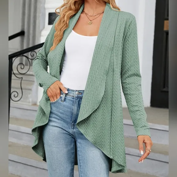 Green Lightweight Open Front Cardigan