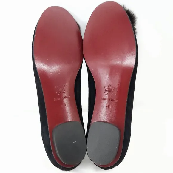 Grigiarancio by Calzaturificio Marco Fur Trim Suede Ballet Flat in Black Size 7